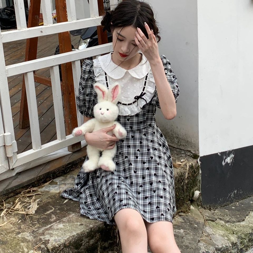 Ju Jingyi's same dress doll collar high waist slim plaid skirt with waist small fresh sweet sweet age-reducing A-line skirt