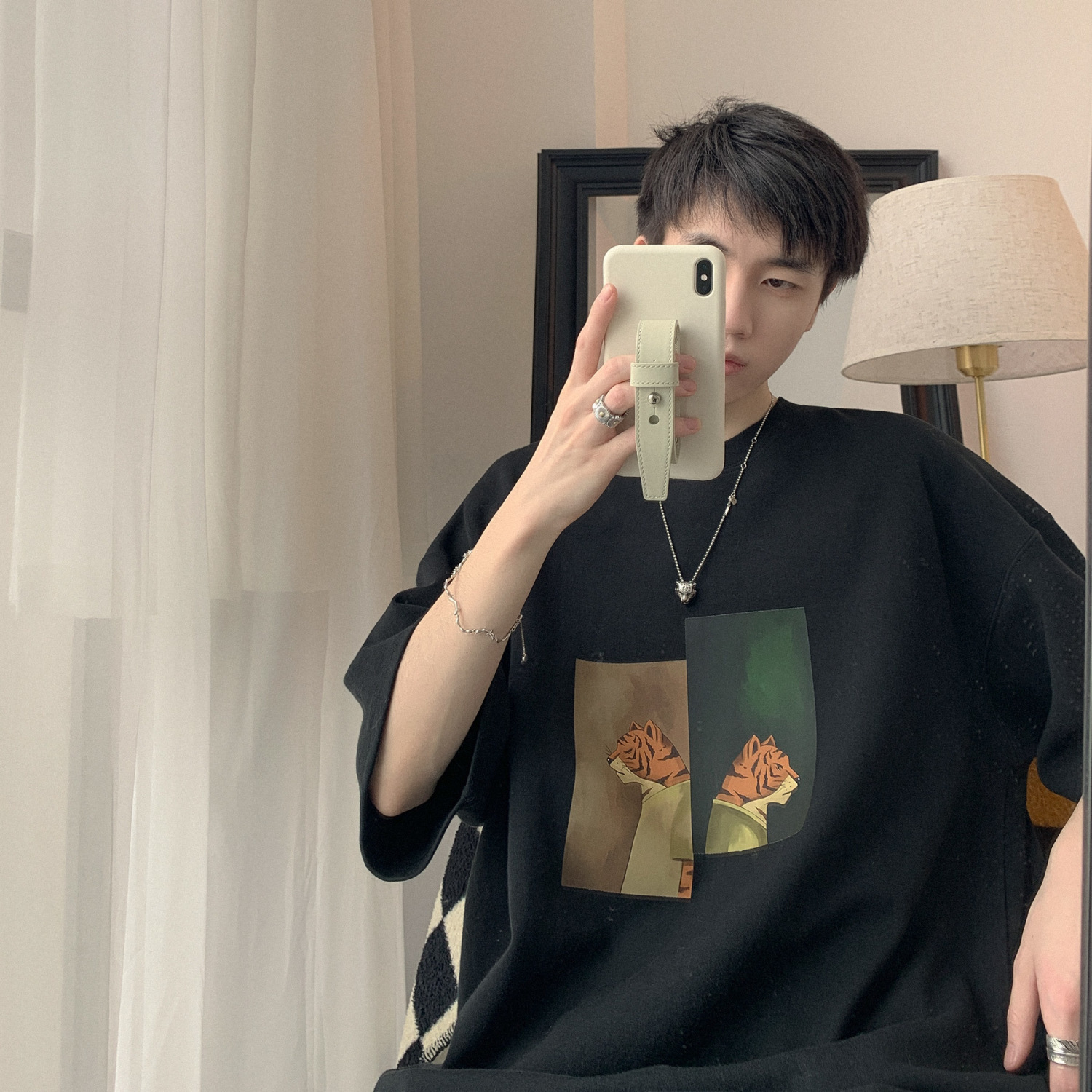 100%純棉夏季短袖男復古美式潮牌t恤寬鬆半袖潮流ins情侶衣服男女