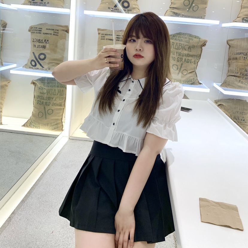 大碼女裝2022夏季新款娃娃領蝴蝶結短袖襯衫上衣女胖mm百褶裙套裝