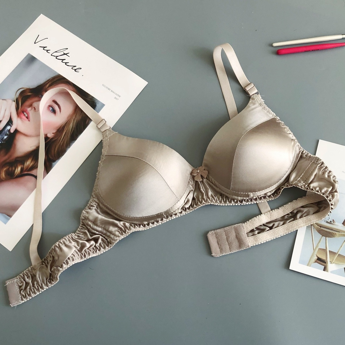 Glossy double-sided silk bra 100% mulberry silk seamless thin breathable bra large size non-wired women's underwear