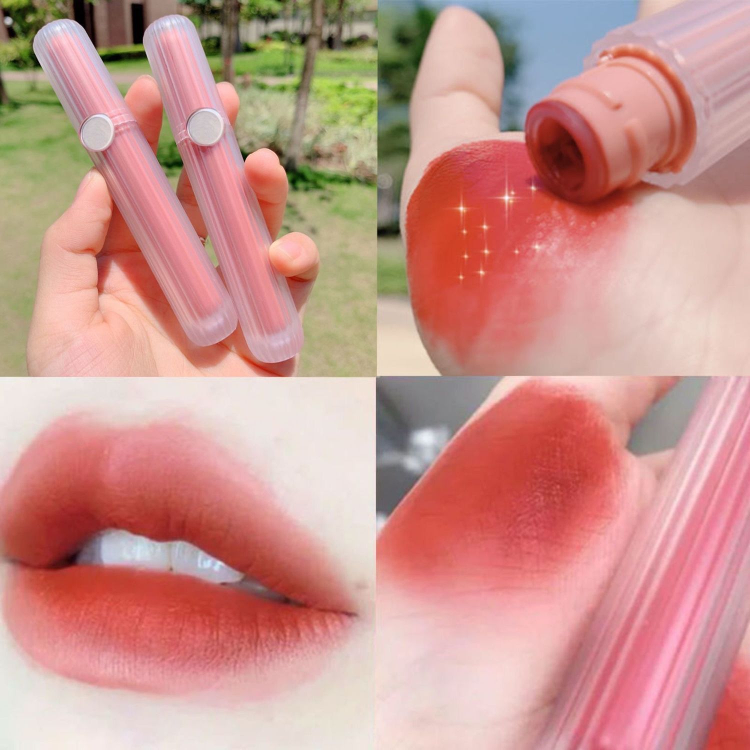 Pink fantasy, lip gloss, lip gloss, lipstick, velvet, fog, matte, no fade, milk tea, natural color, natural lipstick, lipstick.