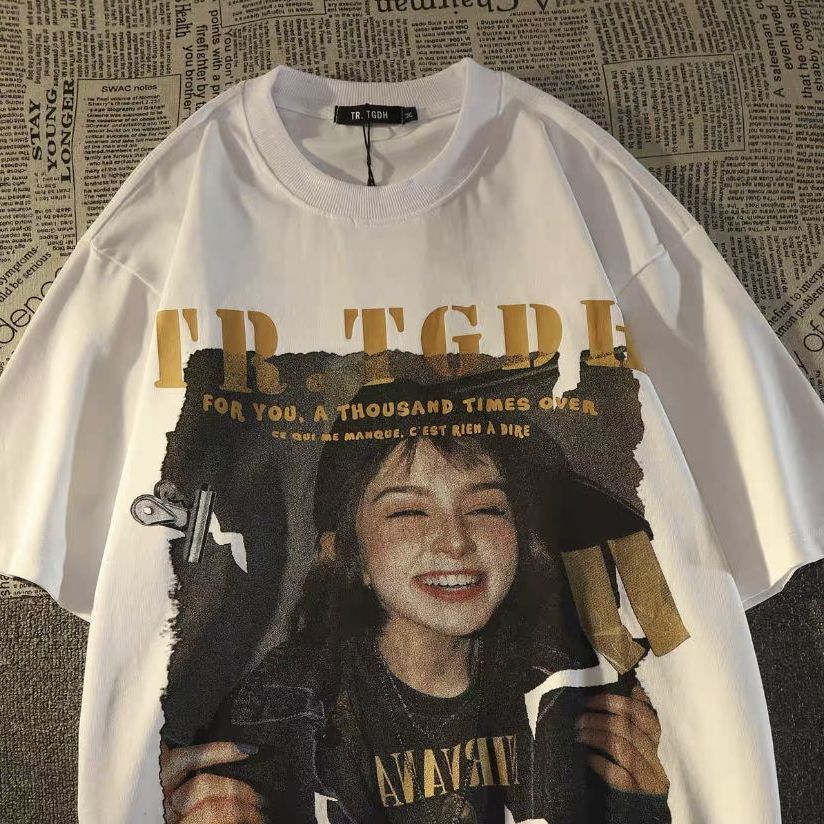 100%純棉美式復古oversize純棉短袖t恤女夏寬鬆ins歐美風潮牌上衣