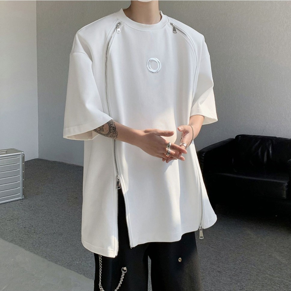 Korean version of the t-shirt men's summer new European and American high street style design short-sleeved American street loose and versatile five-point sleeves