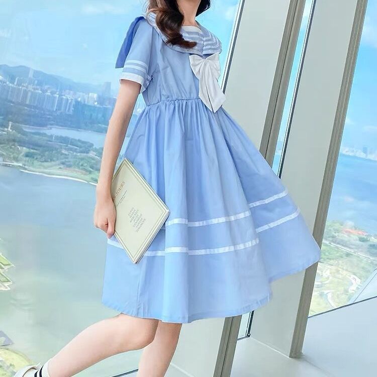 女童连衣裙2023夏季新款韩版洋气海军领裙子中大儿童装网红公主