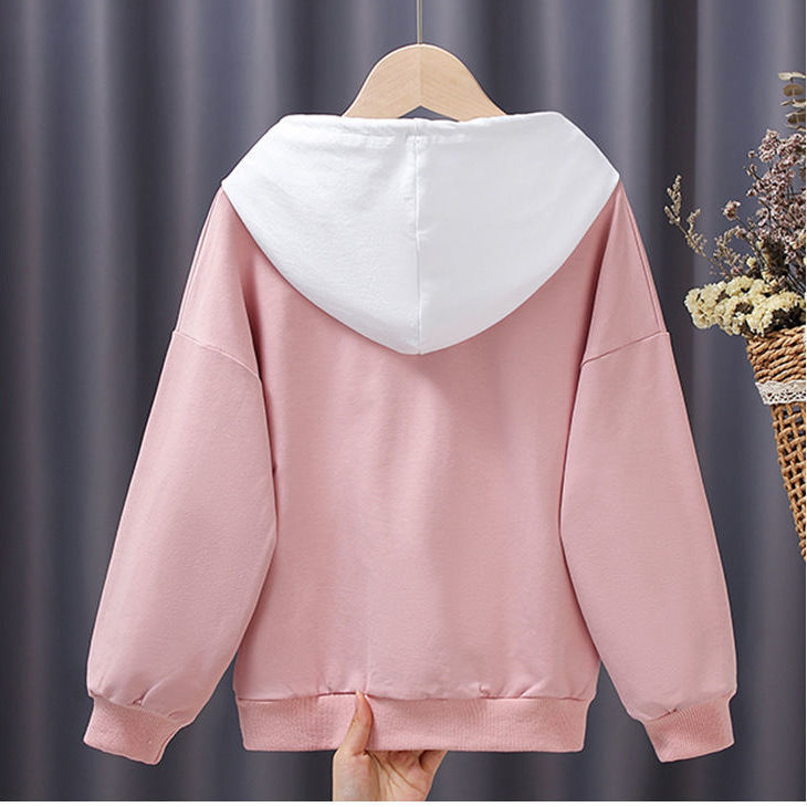 3-18 years old middle and large girls' sweater autumn clothes new children's foreign style thin section pure cotton hooded top pure cotton long-sleeved jacket