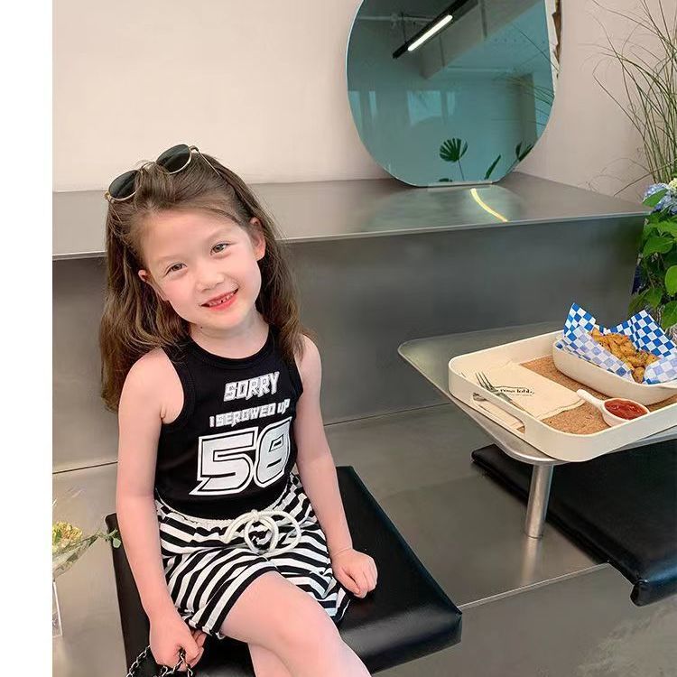 Girls Sleeveless Vest T-Shirt Summer Dress 2023 New Korean Style Foreign Style Medium and Large Children's Clothes Girls Baby Thin Tops