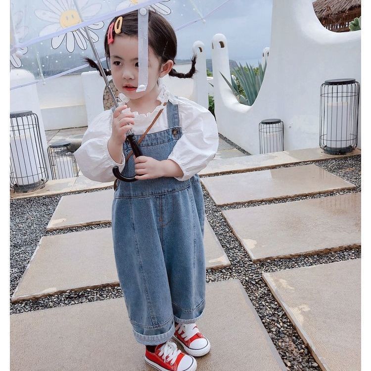 童裝背帶褲女兒童春秋季2023新款女孩休閒褲子寶寶洋氣可愛牛仔褲