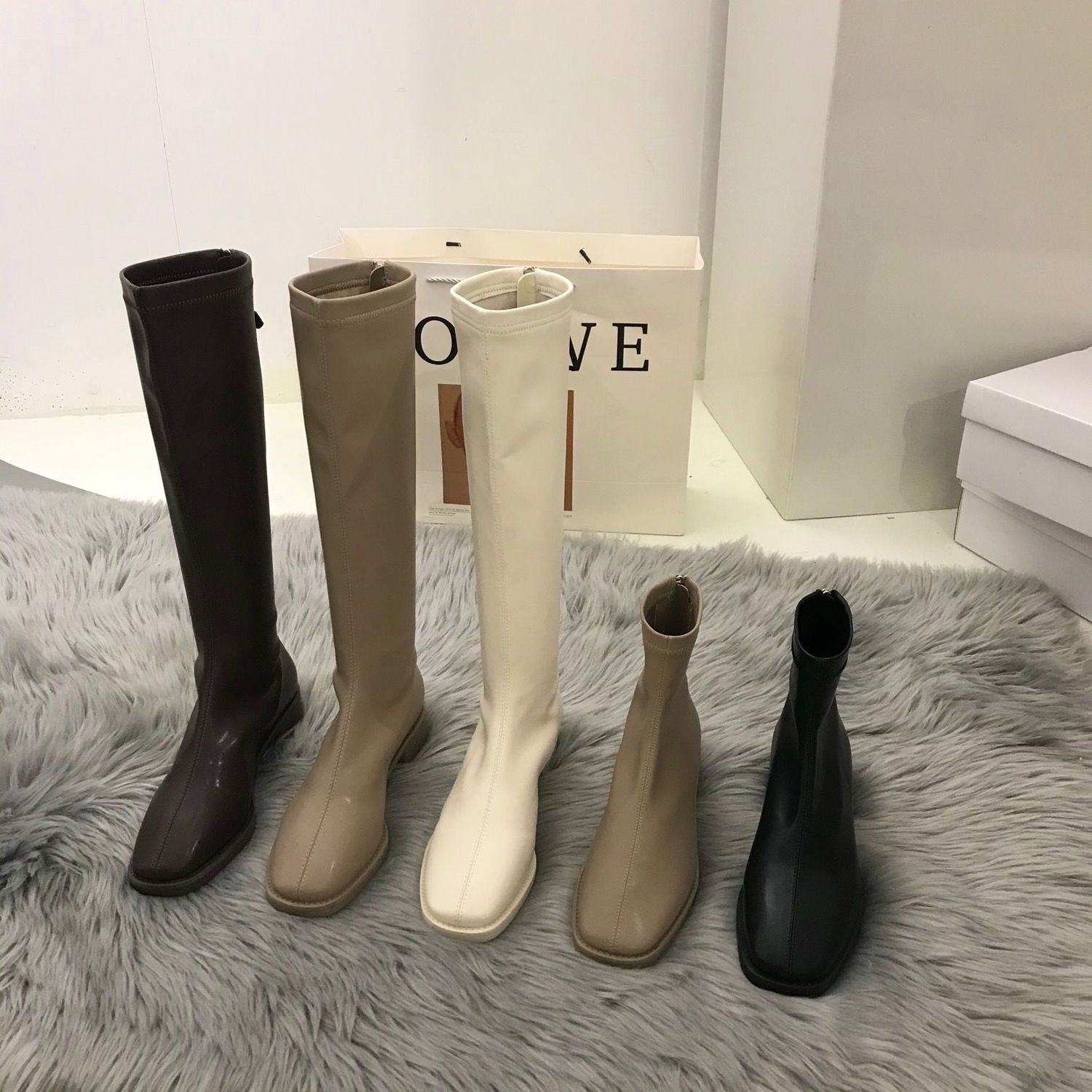 High heeled slim boots women's new autumn and winter 2020 cashmere Khaki high tube Knight boots white boots