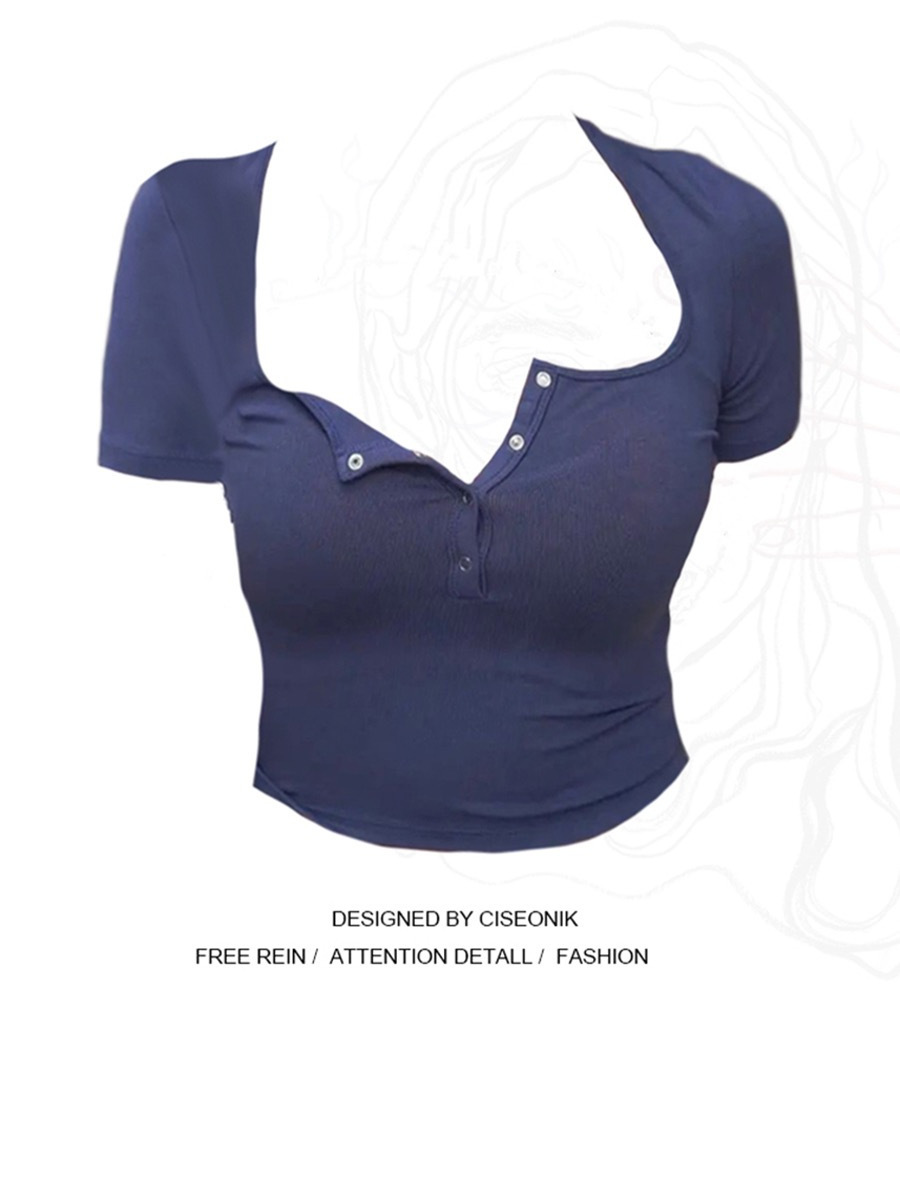 American retro short-sleeved T-shirt women's summer 2023 tight-fitting slim high waist navel pure desire hot girl short top European and American ins