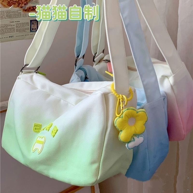 一眼看上漸變帆布包 日系ins風小清新學生簡約百搭單肩包斜挎包女