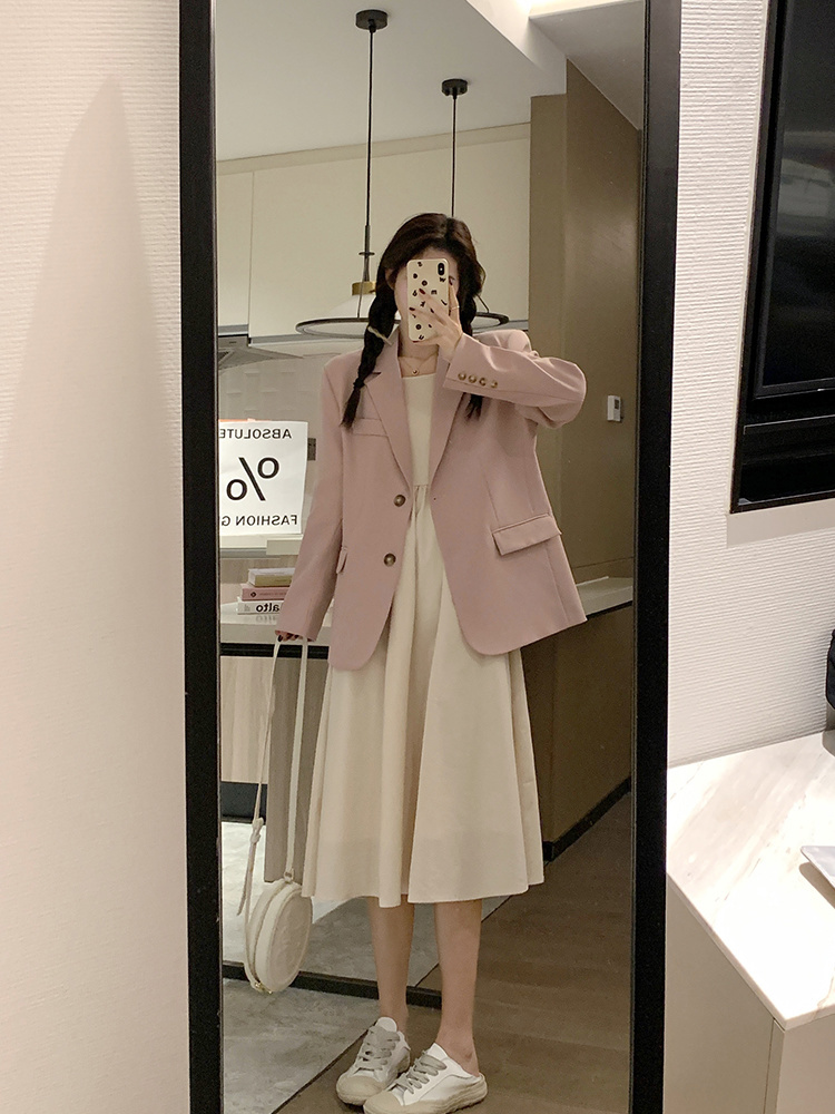 Pink blazer for women, spring and autumn Korean style fairy niche fashion trend versatile small suit top