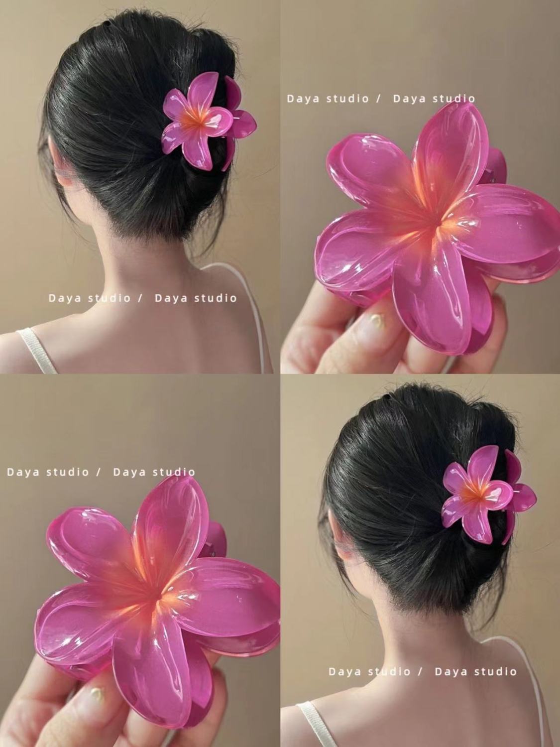 Summer Super Fairy Vacation Wind Plumeria Grab Shark Clip Acrylic Flower Hair Grab Hair Accessories Back of the Head Plate Hair Clip