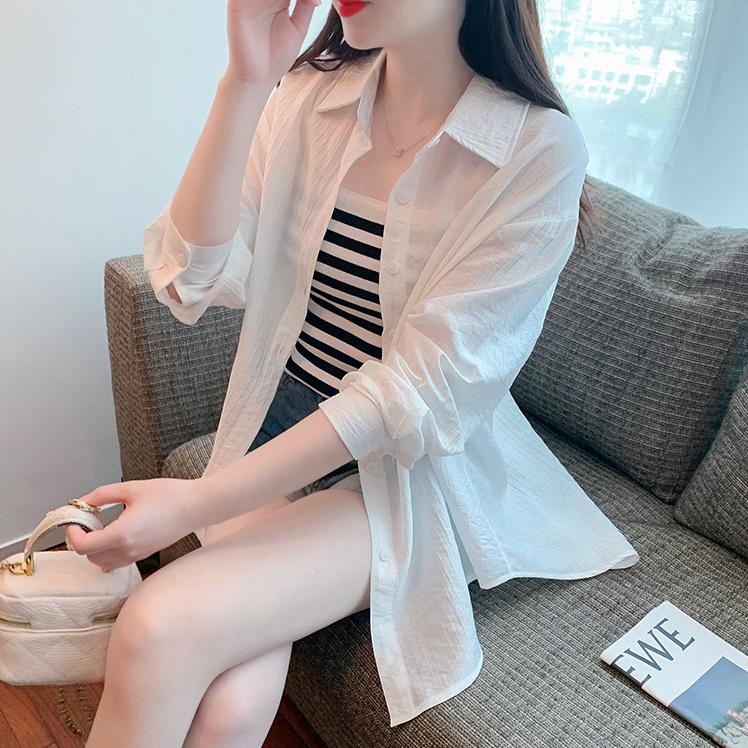 防曬衣女夏季2023新款韓版長袖薄款雪紡時尚開衫寬鬆百搭純色襯衫