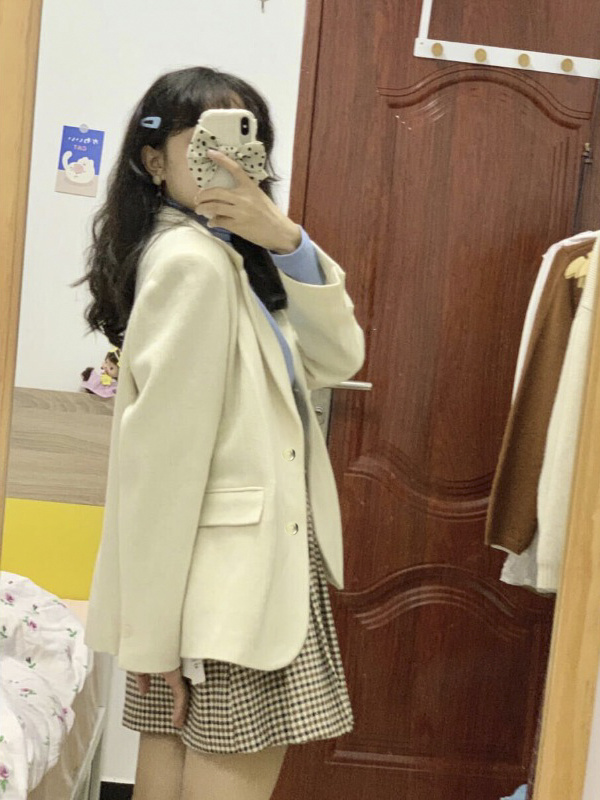 Off-white suit jacket for women petite  spring and autumn new Korean style high-end casual suit top
