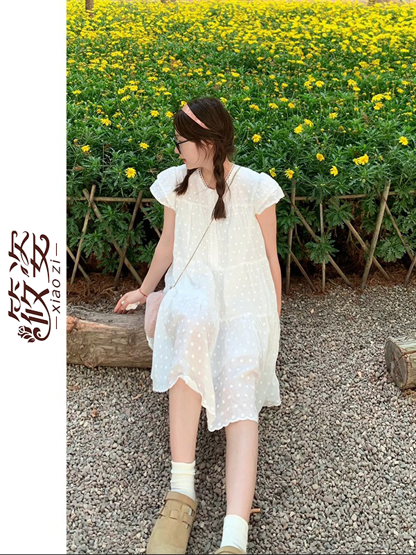 Xiaozi French Jacquard Small Flying Sleeve Cute Dress Female Gentle Wind Loose Slim Age Reducing Doll Dress  New