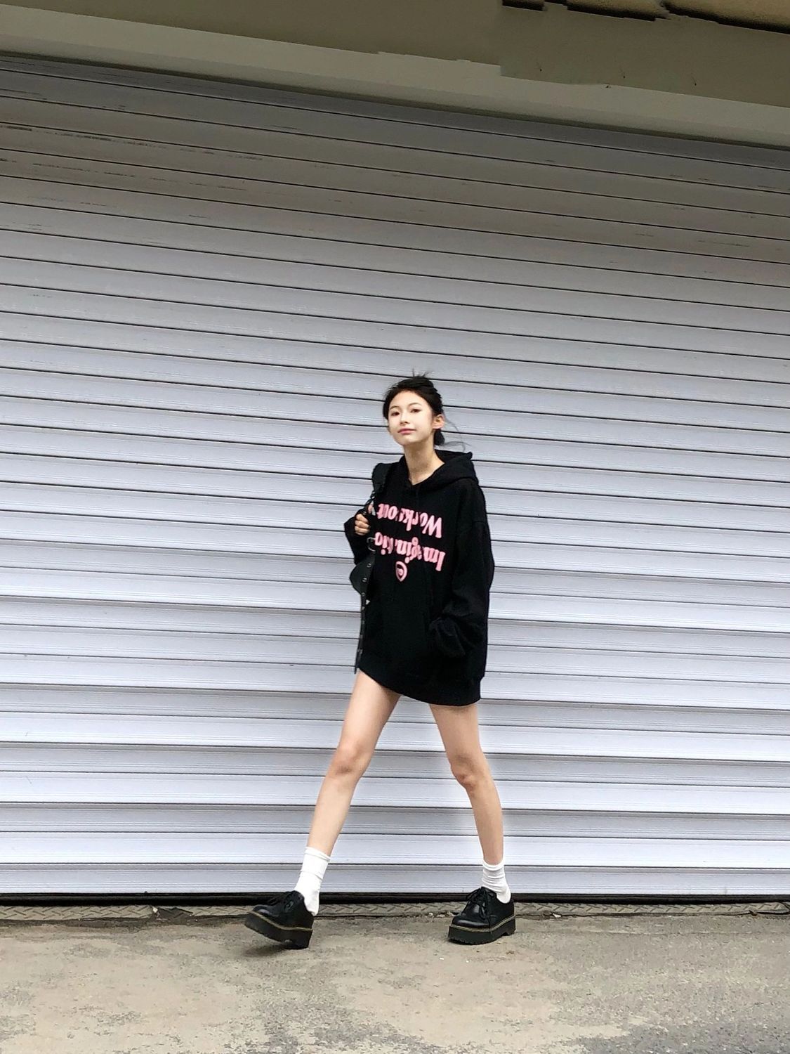 美式黑色連帽衛衣女春秋高級感超好看寬鬆中長款oversize上衣外穿