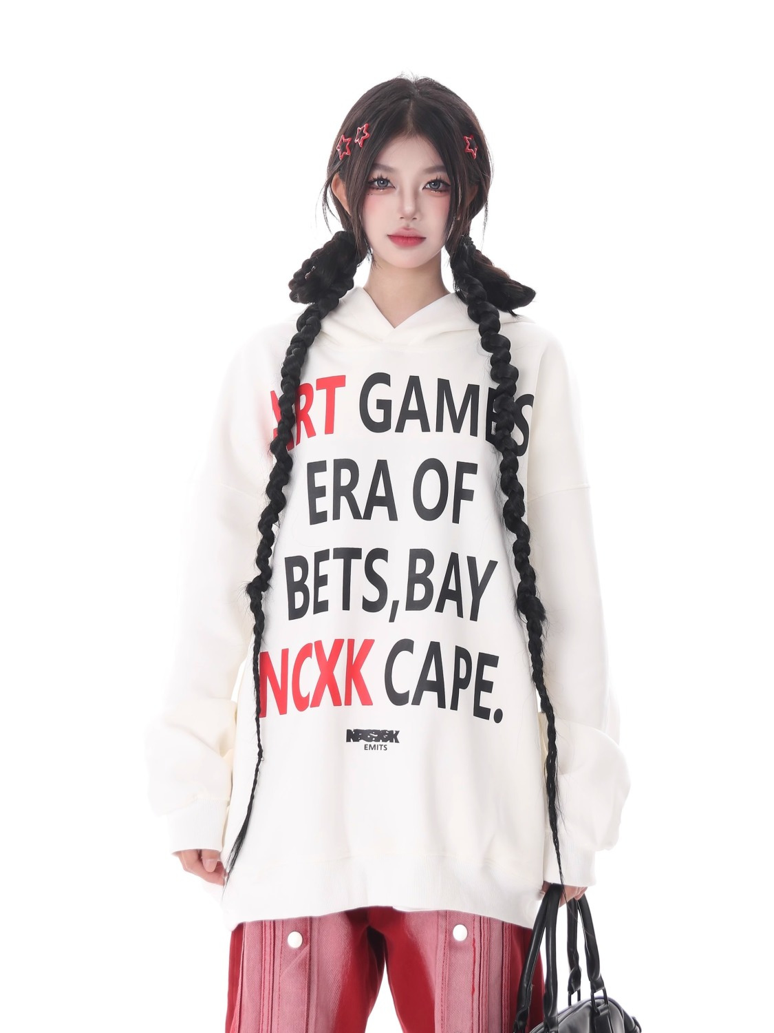 國潮原創字母印花連帽衛衣女寬鬆情侶美式街頭帽衫中長款情侶上衣