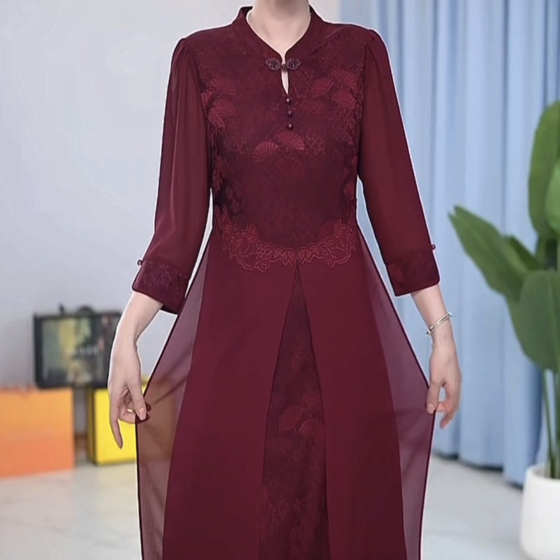 浮光錦改良版高檔旗袍新款2023女裝秋季提花婆婆媽媽婚宴禮服裙子