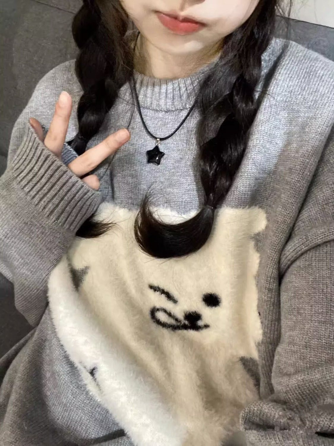 圓領套頭可愛狗狗毛衣女慵懶風春秋新款秋裝寬鬆針織衫外穿上衣潮