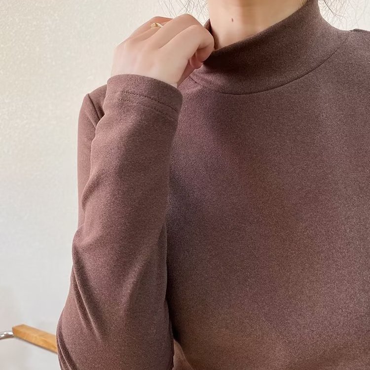 Sanji Cardin autumn and winter niche half-high collar slimming velvet bottoming shirt women's warm shirt with long-sleeved t-shirt ins