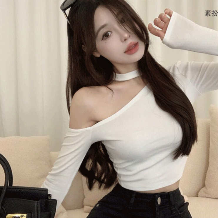 Small fragrance style design sense temperament halter neck strapless bottoming shirt female spring and autumn sexy short waist tight outerwear top