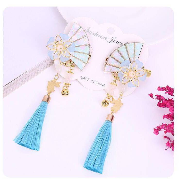 Girly kimono tassel bell hair accessories and fan hairpin headdress antique accessories COS performance photography decoration