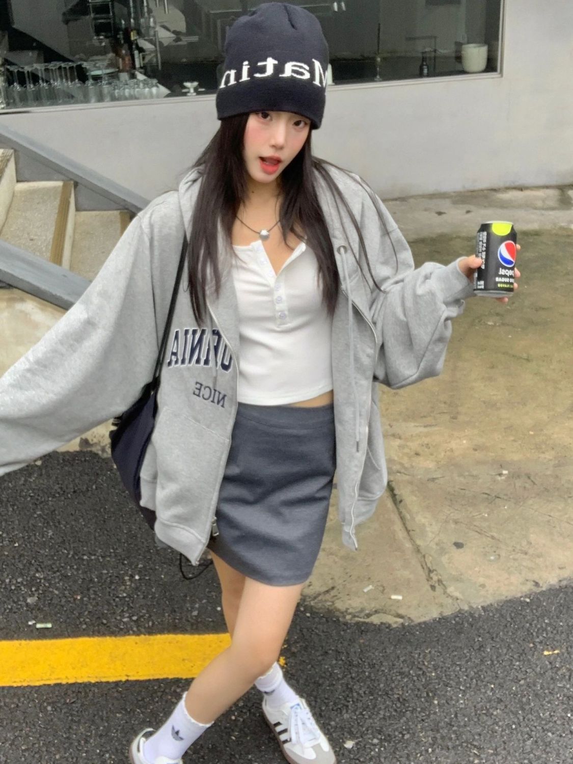 灰色衛衣女春秋薄款連帽韓版寬鬆慵懶風oversize開衫外套ins潮牌
