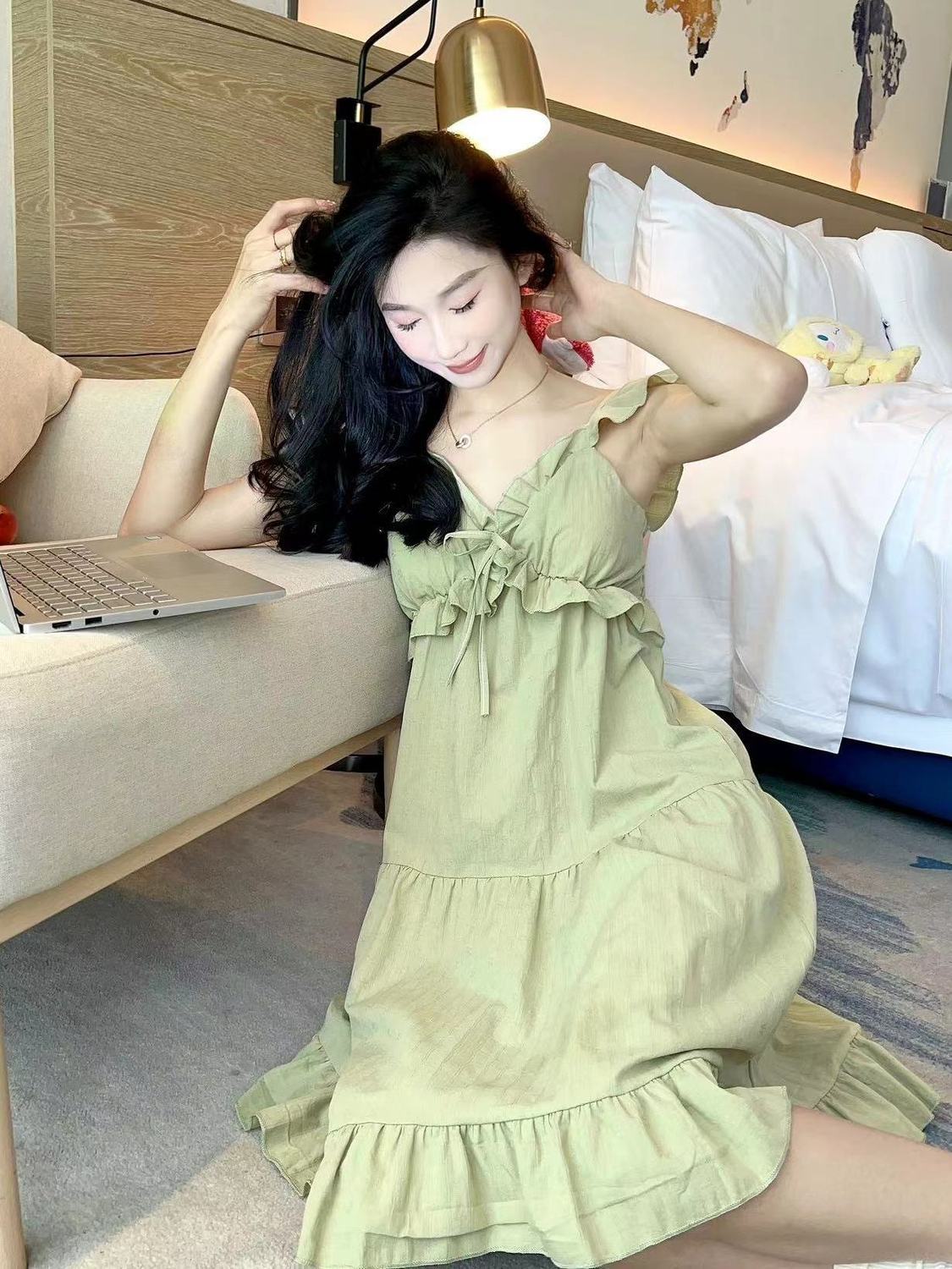 Pure cotton gauze nightdress women's summer pajamas with chest pad ins wind high value pure desire wind girl sweet maternity dress