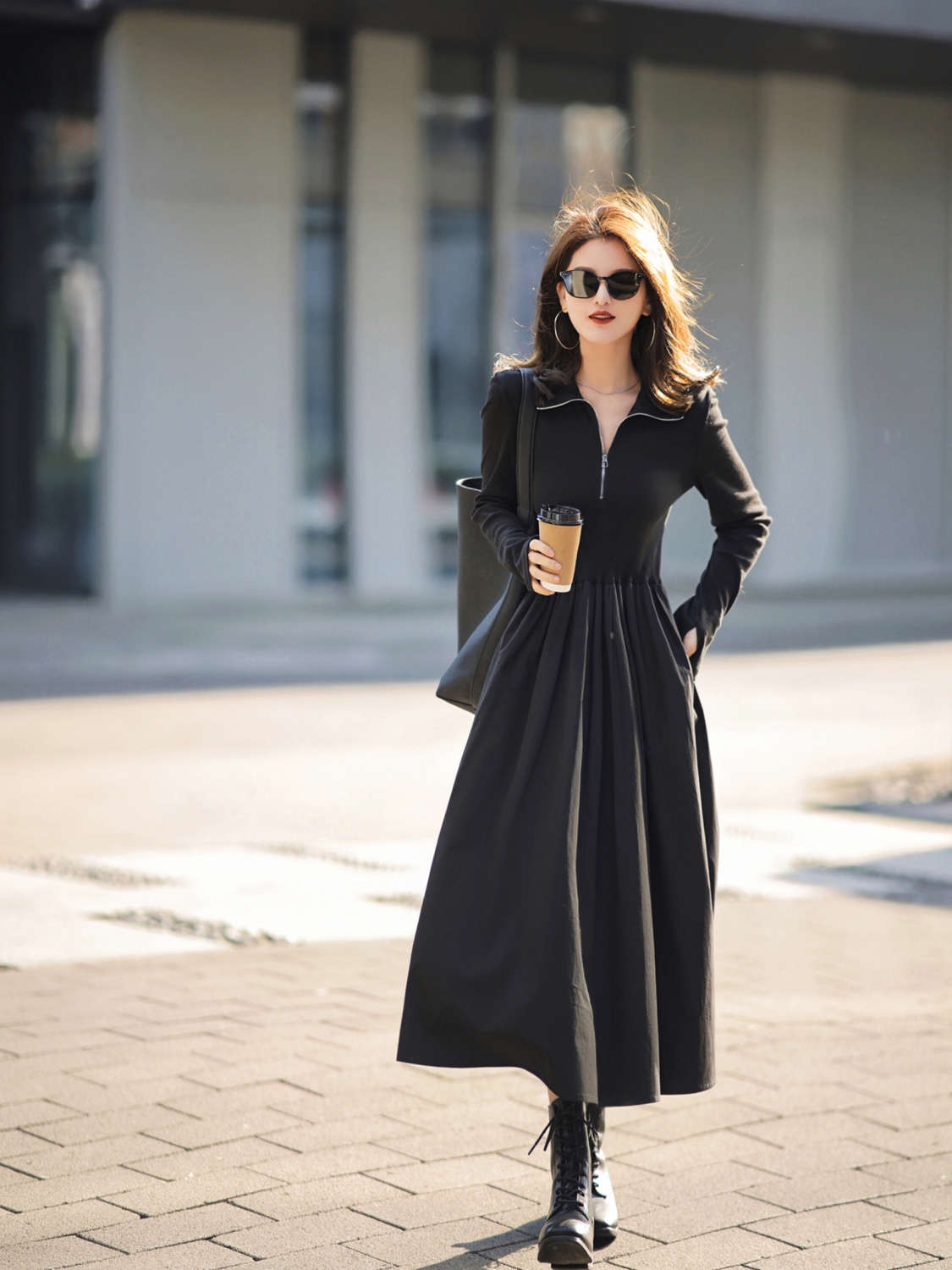 Xiaozi a bottle of magic water skirt black high-necked knitted dress spring waist bottoming skirt temperament long section looks thin