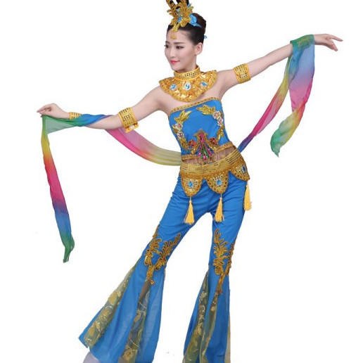 新款飞天舞蹈演出服舞台服装舞蹈服装儿童民族舞服装敦煌舞蹈服女 虎窝拼