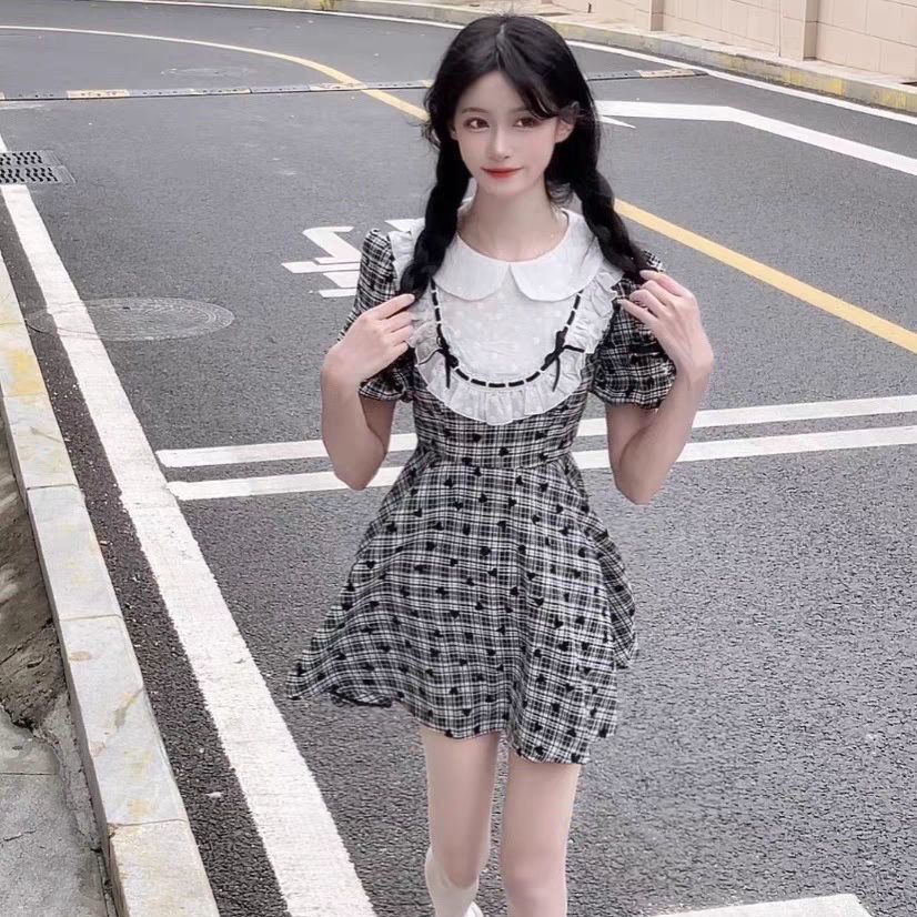 Ju Jingyi's same dress doll collar high waist slim plaid skirt with waist small fresh sweet sweet age-reducing A-line skirt