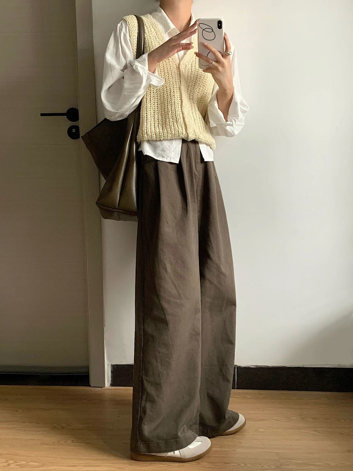美式復古高腰顯瘦休閒牛仔褲女秋季新款設計感顯瘦咖色寬鬆闊腿褲