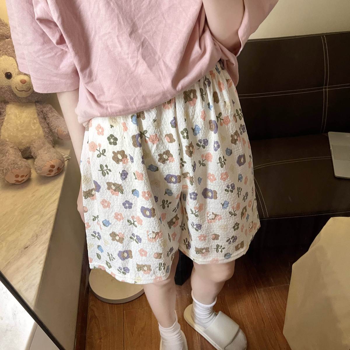 Walking trousers floral pajamas women's summer thin section loose casual printing cute anti-mosquito pants cartoon home pants
