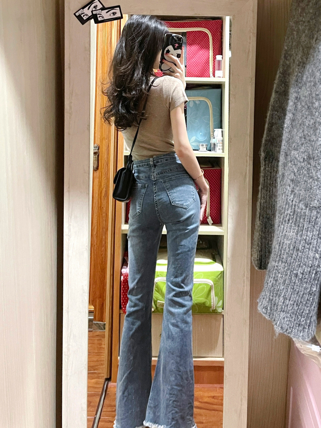 175高個子加長版毛邊微喇牛仔褲女高腰彈力百搭顯瘦喇叭褲子ins潮