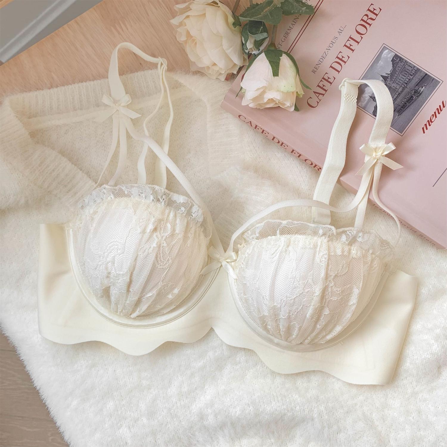 The new pure desire sexy shell cup lace underwear women gather up the small chest to show the chest big bra without steel ring bra