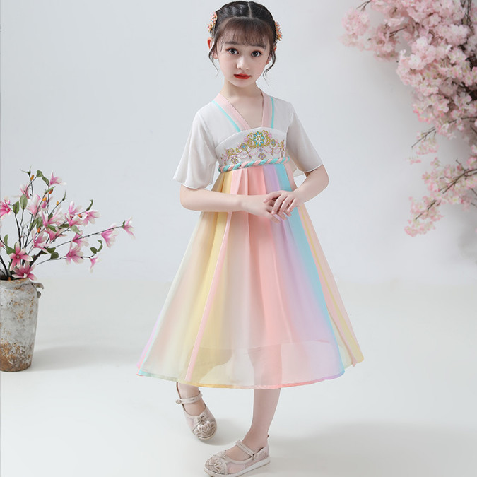 女童連衣裙夏季兒童漢服女2022最新款中國風公主裙童裝中長款裙子