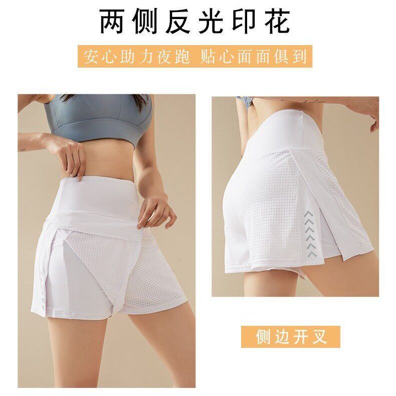 High waist luminous printing sports suit women's quick-drying breathable running anti-light pocket culottes yoga fitness short-sleeved