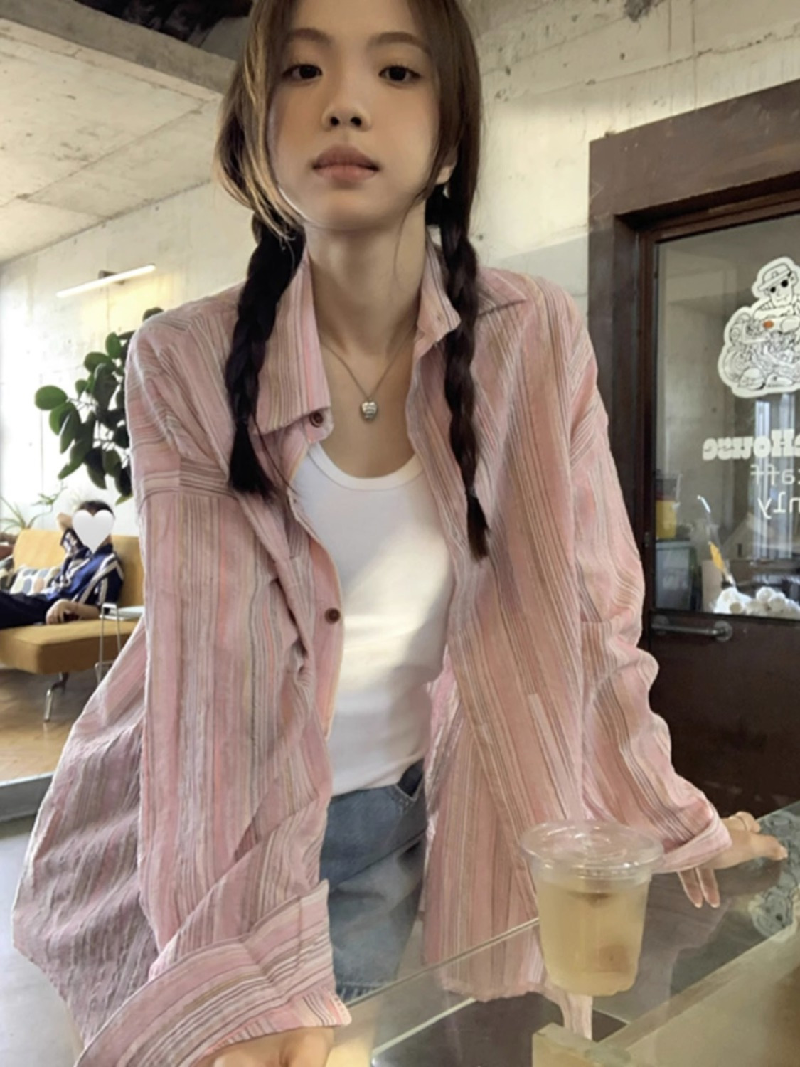肌理條紋襯衫外套春秋新款慵懶風超仙polo領寬鬆開衫早秋上衣女裝