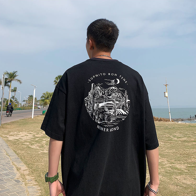 100% cotton short-sleeved T-shirt men 2022 new summer all-match high street t-shirt ins Hong Kong style loose trendy clothes