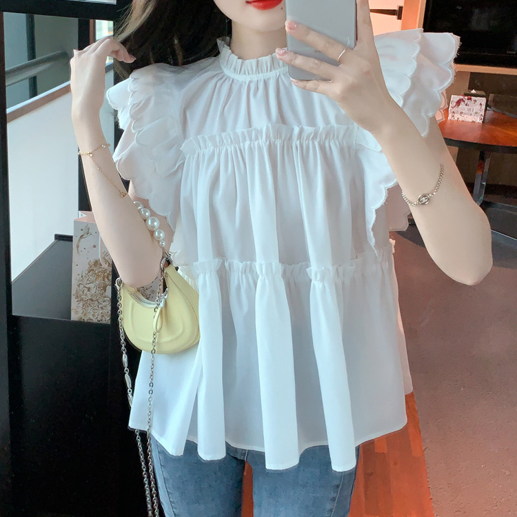 Xiaozi Feifei Sleeve White Shirt Women's Sweet Western Style Age-Reducing Design Sense Niche Tops This Year Popular Beautiful Small Shirts