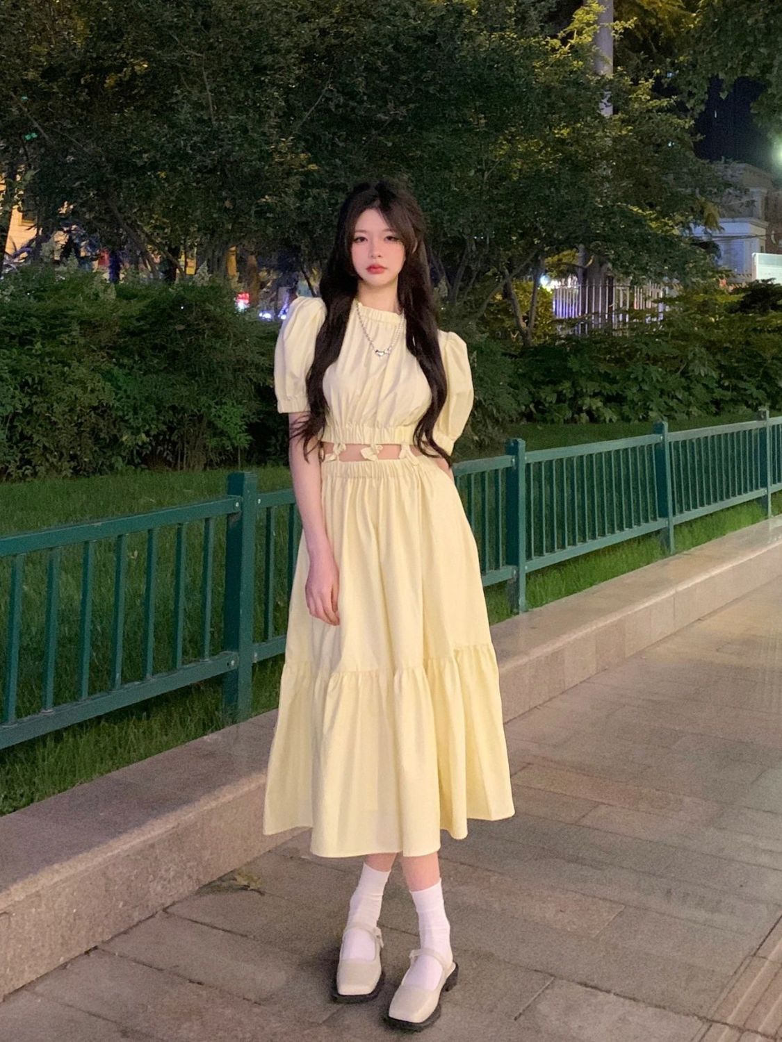 兩件套裝/單件韓系溫柔姐姐泡泡袖襯衣顯白氣質上衣+高腰半身裙潮