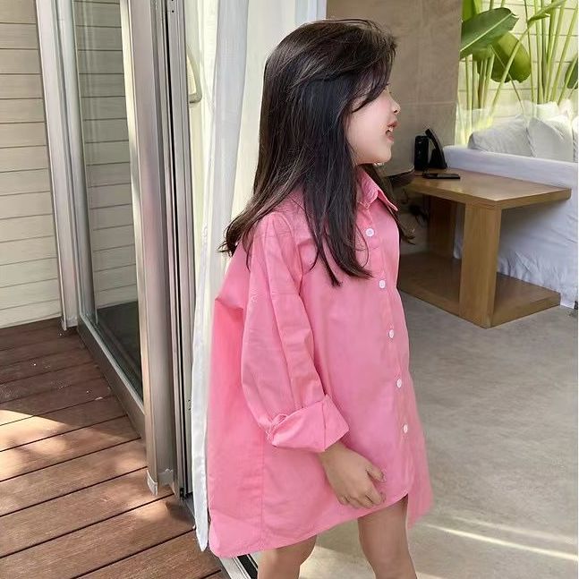 Girls spring and autumn foreign style shirt 2022 new Korean version of children's long-sleeved autumn clothes baby mid-length loose top tide