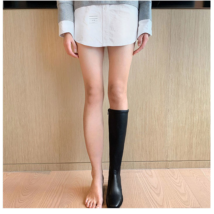 Knee length boots elastic high boots children's new net red thick heel square head side zipper show thin Knight boots long tube