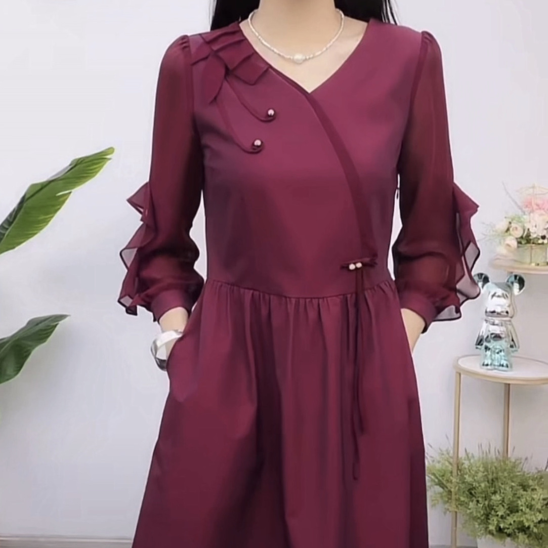 幻彩珠光四面彈連衣裙高級輕奢2023新款女裝早秋刺繡洋氣時尚裙子