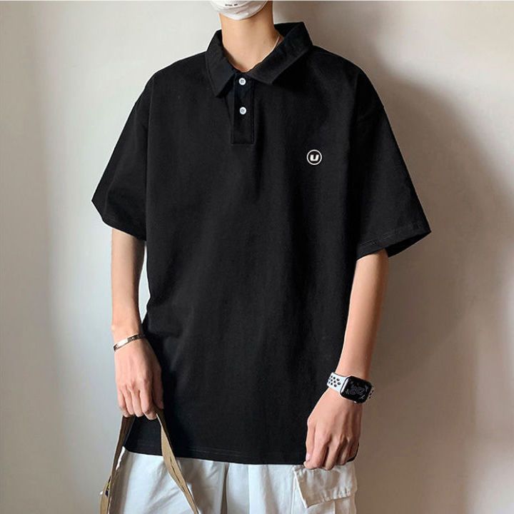 Sanji Cardin 100% cotton polo shirt short-sleeved t-shirt men's summer Hong Kong style ins loose Japanese trendy clothes