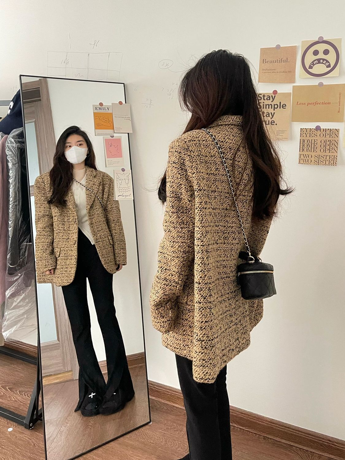 Light luxury style high-level sense thin suit collar top coat female spring and autumn new small French retro small suit