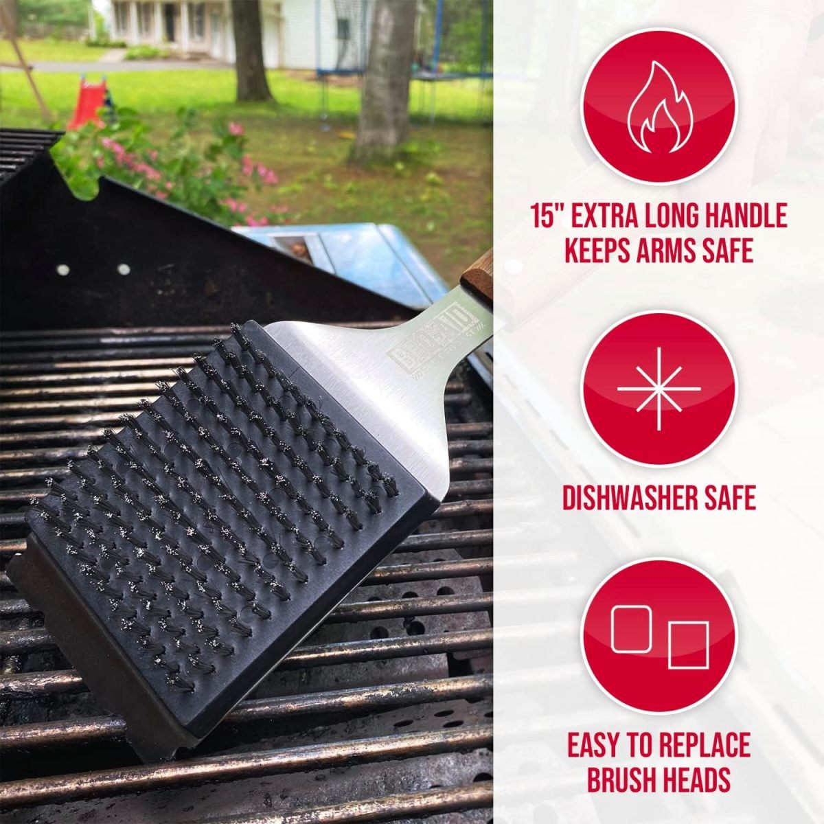 Stainless BBQ Mesh Smoker Grill Cleaning Rust Stain Removal Wooden Handle Copper Steel Wire Brush_voghion.com
