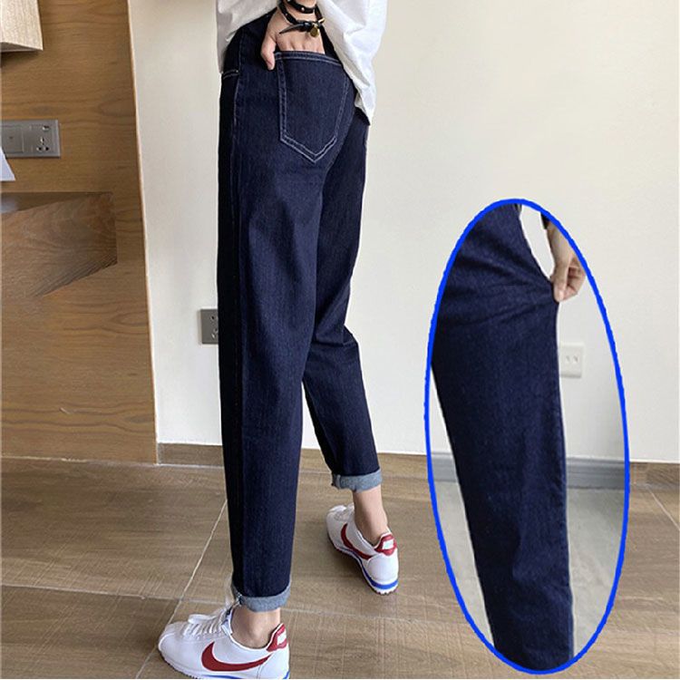 Women's large size elastic jeans spring and autumn Korean style fat mm retro high-waist carrot pants women's loose wide-leg harem pants women