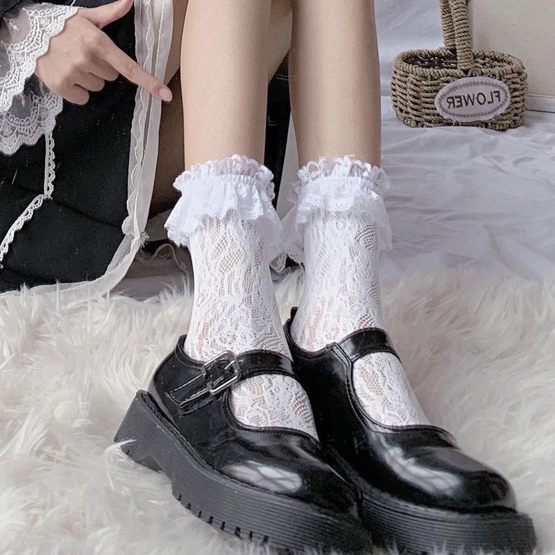 Lace JK calf socks for women with small leather shoes Mary Jane socks Japanese soft girl mid-tube lolita cute socks