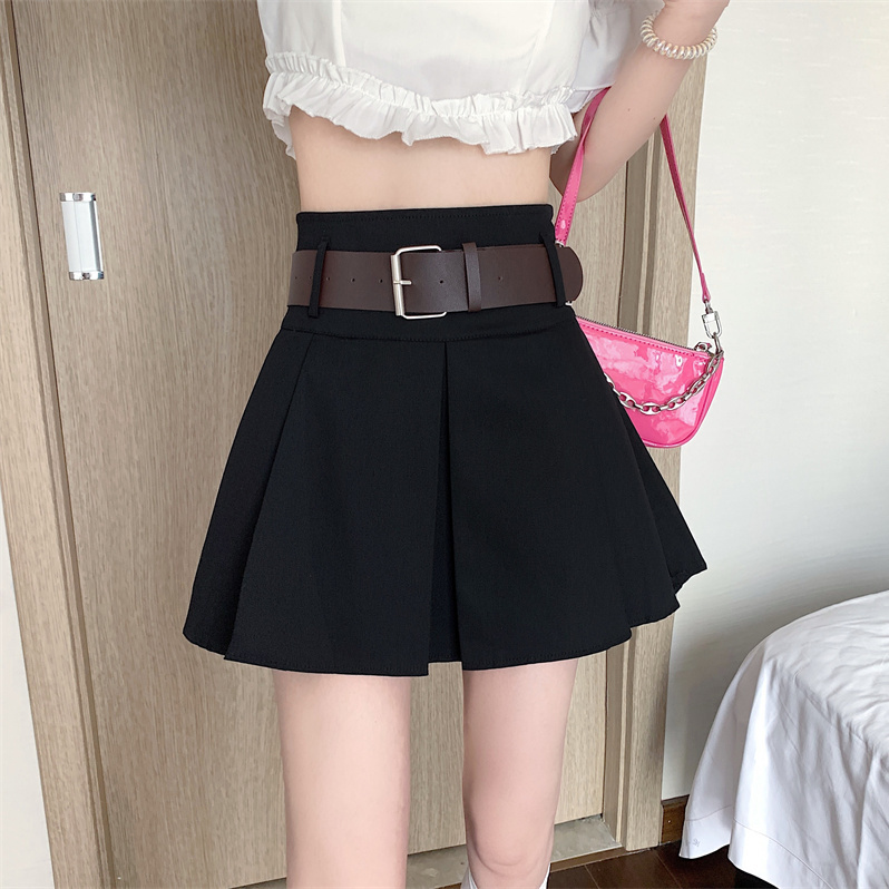 American retro pleated skirt for women's spring and summer new high waisted spicy girl A-line skirt, small black ultra short skirt